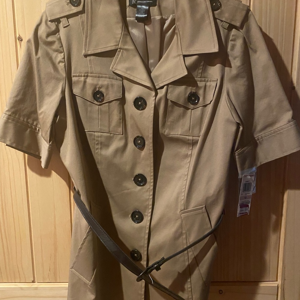 Tan Trench Coat with Belt and Wide Collar